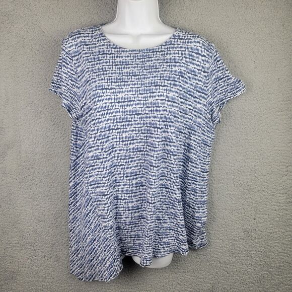 J Jill Pure Jill Tunic Tee Top Womens M Blue White Linen Blend Asymmetric Hem - Picture 15 of 16